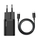 Мережевий зарядний пристрій з кабелем Baseus Super Si Quick Charger 1C 25W EU Sets Black（With Mini White Cable C to C 3A 1m Black） - зображення 1