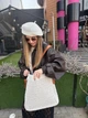Плетений вʼязаний берет з бавовни літній One Size молочний - изображение 2