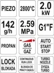 Газовый горелка YATO (пропан) с пьезоподжигом, 2 кВт, температура до 2800 °C - изображение 4