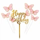 Топпер для торта Happy Birthday С Розовыми Бабочками Золотой Акрил - изображение 2
