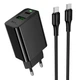 Сетевое зарядное устройство Hoco CS94A PD20W / 3A USB+Type-C быстрая зарядка / LED-индикатор + кабель Type-C-Type-C 60W Black - изображение 1
