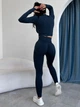 Бесшовный костюм UACTIVE для фитнеса лосины с Pushup и топрашгард темно-синий S (MA05) - изображение 7