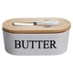 Маслянка порцелянова з бамбуковою кришкою та ножем шпателем для масла Butter 19х10х8 см аксесуар для зберігання вершкового масла на кухні Білий - зображення 3