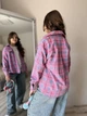 Сорочка для дівчинки підліткова дитяча в клітинку оверсайз з фланелі бавовняна байкова з довгим рукавом IRmAS 1362 ріст розмір 140 рожева - зображення 8