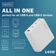 Мережевий зарядний пристрій Digitus GaN 3xUSB-C, 1xUSB-A, 140W (DA-10305) - зображення 2