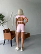 Спортивный женский костюм Soft (кроп-топ с открытой спиной + шорты с V-поясом) для фитнеса и йоги Elasoft Premium Комплект-двойка L Нежно-розовый (TF_SH03L) - изображение 6