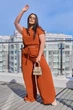 Женский летний костюм из жатки теракотовый 50-52 - изображение 1