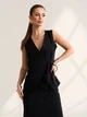 Льняной костюм двойка с длинной юбкой офисный Old Money ISSA PLUS 15656 XL черный (issa2007682816583) - изображение 4