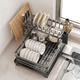 Двухуровневая сушилка для посуды RIAS Multifunctional Bowl Rack стальная с поддоном 42x30x17 см Black (3_08109) - изображение 4