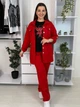 Женский костюм брючный тройка кофта на пуговицах брюки и футболка в большом размере червоний 60-62 (VL-1159A1350) - изображение 2