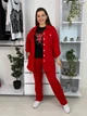 Женский костюм брючный тройка кофта на пуговицах брюки и футболка в большом размере червоний 60-62 (VL-1159A1350) - изображение 5