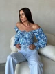 Топ с рукавом на шнуровке голубого цвета 37897 42/48 - изображение 2