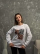 Теплая женская кофта свитшот на флисе с анималистическим принтом без капюшона из тринитки Белый, 46/48 - изображение 8