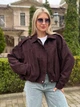 Жіночий бомбер з вельвету з підкладкою шоколадний One Size (42-46) ST725 - изображение 2