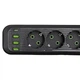 Сетевой фильтр-удлинитель 5 розеток 3xUSB-A 1xUSB-C кабель 5 м черный с выключателем 2500 Вт защита от перегрузки для дома офиса компьютера ПК ТВ смартфона зарядка Yiwu - изображение 3