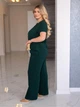 Брючный женский костюм свободного кроя (брюки на резинке + свободная футболка) креп жатка 56-58 изумрудный (темно-зеленый) - изображение 4