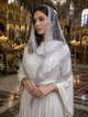 Жіночий шарф-палантин у храм Family Tradition сітка з намистинами та мереживом 180х50 см білий Світлий лик - зображення 1