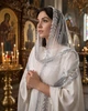 Жіночий шарф-палантин у храм Family Tradition сітка з намистинами та мереживом 180х50 см білий Світлий лик - зображення 2