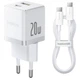 МЗП Baseus Palm Fast Charger Type-C+USB 20W (With Cable Type-C to Type-C 60W 1m) white - изображение 1