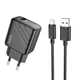 Мережевий зарядний пристрій Hoco CS21A 18W, USB-A, QC3.0, комплект з кабелем Micro-USB 1 м, швидка зарядка, чорний - зображення 1