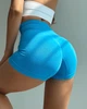 Спортивные женские короткие шорты Soft SQ с перекрестным поясом и эффектом push up для фитнеса, йоги, танцев Бесшовные с утяжкой Однотонные L Ярко-голубые (SQSH08L) - изображение 4