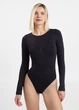 Женский бесшовный женский боди из микрофибры с длинными рукавами Giulia BODY LONGSLEEVE XXL Black, базовый черный, облегающий - изображение 7