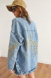Джинсова куртка oversize з вишитими колосками синього кольору M - зображення 6