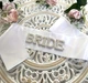 Стрічка атласна весільна для нареченої Bride біла з камінцями та бусинами 1шт - зображення 5