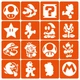 Набор трафаретов для био-тату "Super Mario" (super-mario-simple-16) 16 шт, 6х6 см - изображение 1