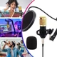 Микрофон студийный конденсаторный Music M-800 с поп фильтром стойкой и ветрозащитой черный золотой - изображение 4