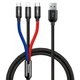 Кабель Baseus 3 в 1 Three Primary Colors USB to Lightning / Micro-USB / Type-C, 3.5A, 0.3м, швидка зарядка, чорний - зображення 1