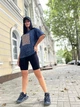 Летний женский костюм с велосипедками в рубчик и футболкой варенка с принтом из кулира 42-44, темно-синий - изображение 4