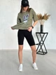 Летний повседневный женский костюм с велосипедками в рубчик и футболкой варенка с принтом 46-48, Хаки - изображение 2