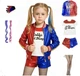 Детский костюм Харли Квинн (Harley Quinn) для Хэллоуина комплект куртка, шорты, футболка, перчатка, колготки 180 см - изображение 1