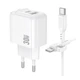 Мережевий Зарядний Пристрій Borofone BAS45A 1USB-C/1USB PD/QC 30W+Type-C to Lightning Бiлий - зображення 4