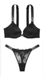 Комплект Victoria’s Secret Scattered Shine Strap Lightly Lined Low-Cut Demi Bra+Trong Panty,без push-up,Чорний 75D-XS - изображение 1