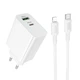 Мережевий зарядний пристрій з кабелем BOROFONE BA106A Stellar PD20W+QC3.0 charger set (C to iP) (EU) White - зображення 1