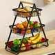 Настільна триярусна фруктівниця Triple Fruit Basket, металева корзина для фруктів та овочів з дерев’яною ручкою, чорна - зображення 8