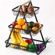 Настільна триярусна фруктівниця Triple Fruit Basket, металева корзина для фруктів та овочів з дерев’яною ручкою, чорна - зображення 9