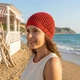 Вязаная женская шапка PRIGRIZ ажурная с пайетками Красная - изображение 4