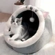 Мягкий стильный дом для кота с игрушкой и подушкой M (40×40×32см) Лежанка для кота Кровать для кота Уютный кошачий домик Серый - изображение 5