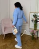 Костюм-двойка женский хлопковый из муслина с кружевной отделкой рубашка и брюки весенне-летний G&M k-129946 48-50 Размер цвет голубой - изображение 3