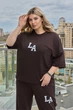 Женский летний трикотажный спортивный костюм штаны и футболка LA размер 54/56, цвет коричневий GF7838 - изображение 4