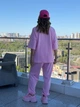 Женский легкий спортивный костюм футболка+джоггеры розовый 50-52 - изображение 6
