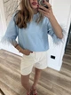 Футболка Со Съемными Перьями Голубая Женская Классическая Однотонная Oversize (392484) - изображение 1