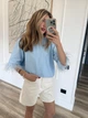 Футболка Со Съемными Перьями Голубая Женская Классическая Однотонная Oversize (392484) - изображение 2