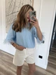 Футболка Со Съемными Перьями Голубая Женская Классическая Однотонная Oversize (392484) - изображение 6