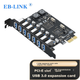 Плата розширення EB-LINK PCI-E на 7 портів USB 3.0, внутрішня семипортова USB-адаптерна плата для настільного комп'ютера, плата концентратора HUB, блок живлення не потрібен - изображение 4