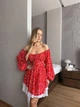 Женское цветочное платье с объёмными рукавами из софта Красное 42/44 - изображение 7