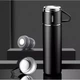 Подарунковий набір термоса із 3 чашками для дому та походів Vacuum Flask SET вакуумний термос із нержавіючої сталі 0.5 л та 3 чашки по 150 мл Матово Чорний - зображення 7